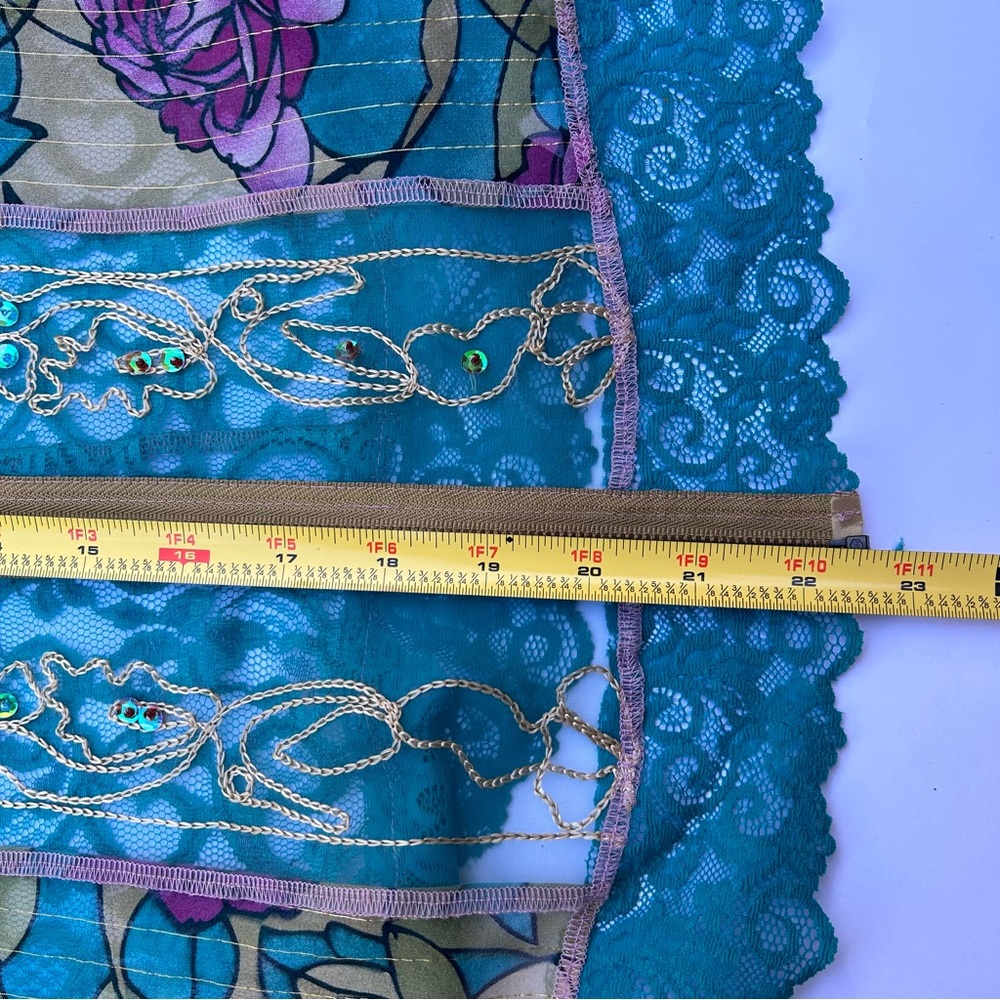 Susan Bristol Sheer Lace Sequin Turquoise Pink Front Zipper Blazer Jacket Blouse - Picture 8 of 9